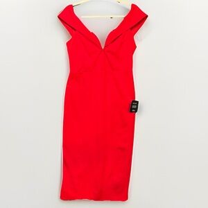 Lulus Red Deep V-Neck Bodycon Cocktail Dress Size L Made in USA
